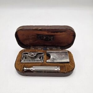 GEM Safety Razor Mens Silver 1912 Patent Vintage Shaving Travel Kit Case